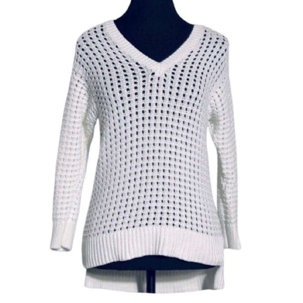 MICHAEL KORS WHITE KNIT SWEATER SMALL COTTEN BLEND OPEN WORK SUMMER